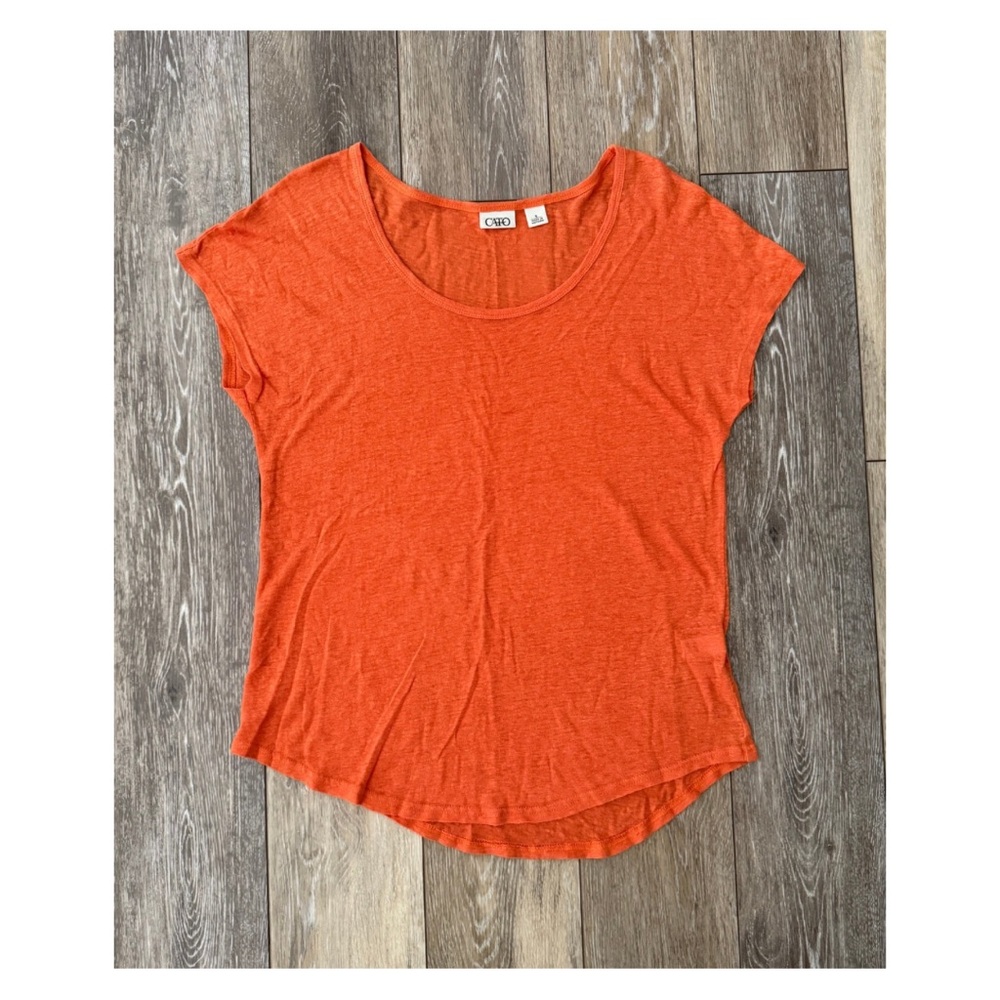 ✨ Cato ✨ 100% LINEN Natural Fiber Orange Short-Sleeved Top Women’s Small